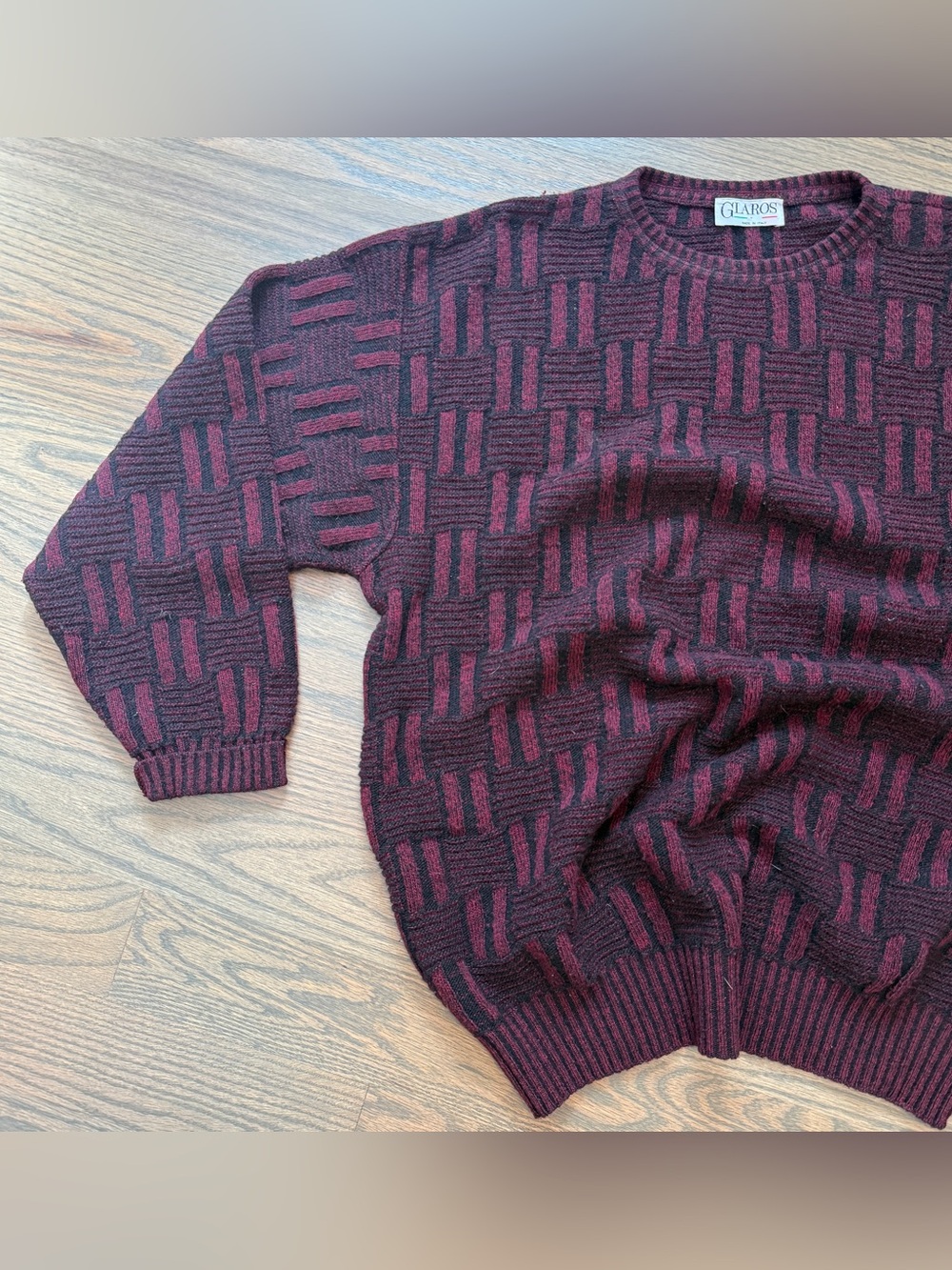 VTG Italian 100% Pure Lambswool Sweater Men L/XL Dark Academia Textured 80s 90s